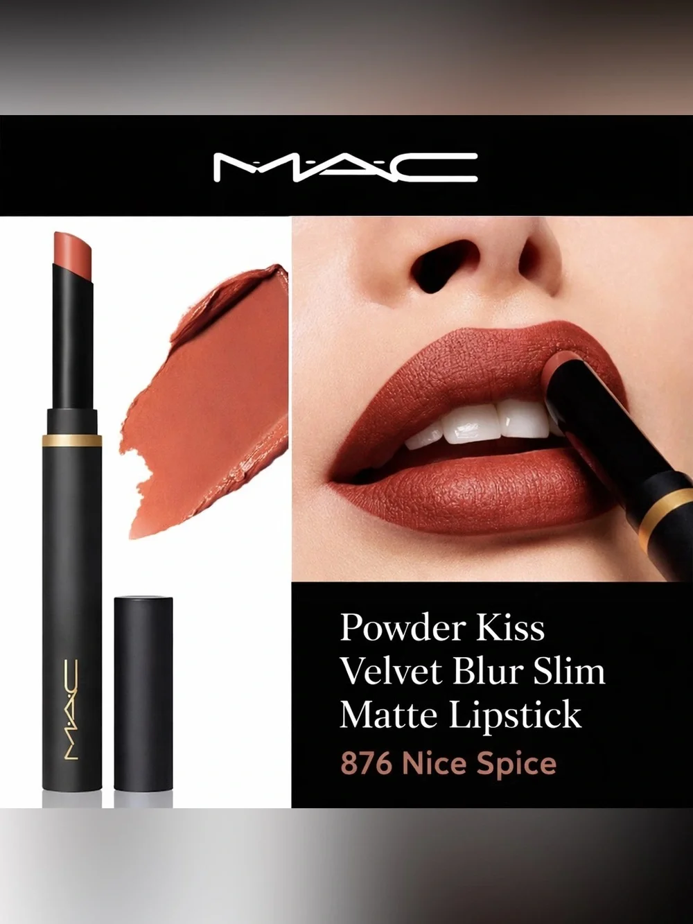 MAC • Powder Kiss Velvet Blur Slim Matte Lipstick • 876 Nice Spice • New in Box